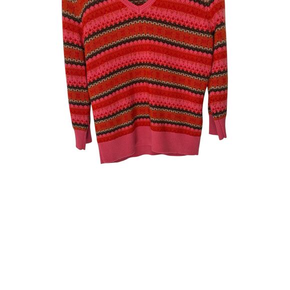 Talbots Petites Sweater Orange Pink Merino Wool‎ Knit V-Neck Nordic Large - Picture 4 of 12